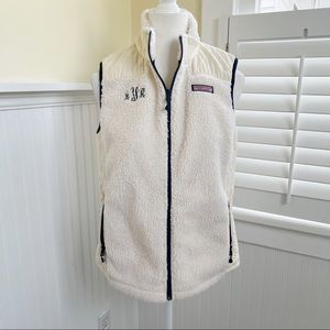Vineyard Vines 200245 Cream Diamond Quilted Sherpa Full-Zip Monogrammed Vest
